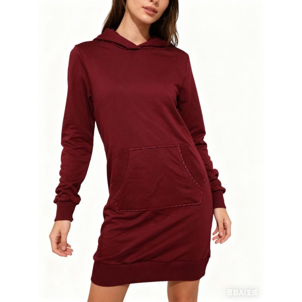 XUAN STUDIO – Dress Hoodie Wanita Korea Lengan Panjang Casual Mini Dress Hoodie Santai