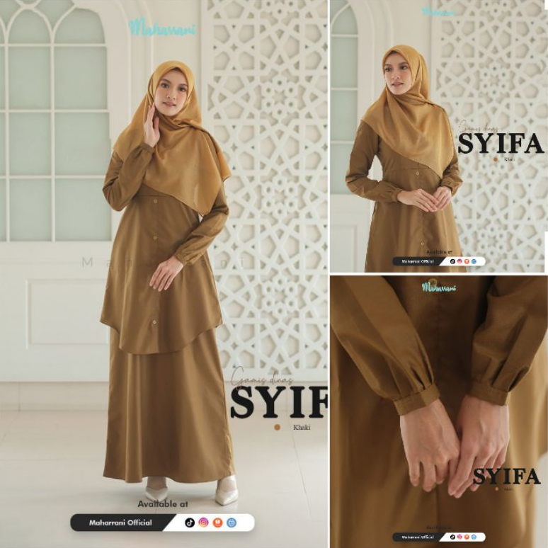 Gamis Khaky Seragam Dinas Pemda Khaki Pns Wanita Bahan Toyobo Super Adem Nyaman Syifa Dress