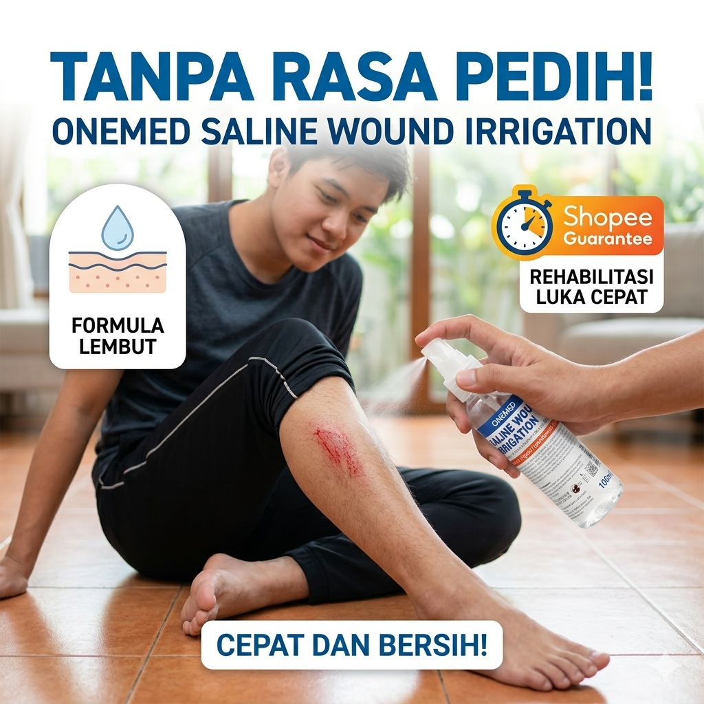 tidak perih Onemed Saline Sterile Wound Irrigation Spray Semprot Cuci Luka Praktis 100ml Cairan NaCl