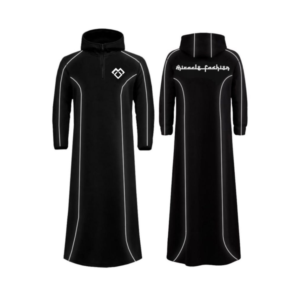 Jubah Hoodie Gamis Pria Hitam Jubah Pria Modern Lengan Panjang Premium Jubah viral pria