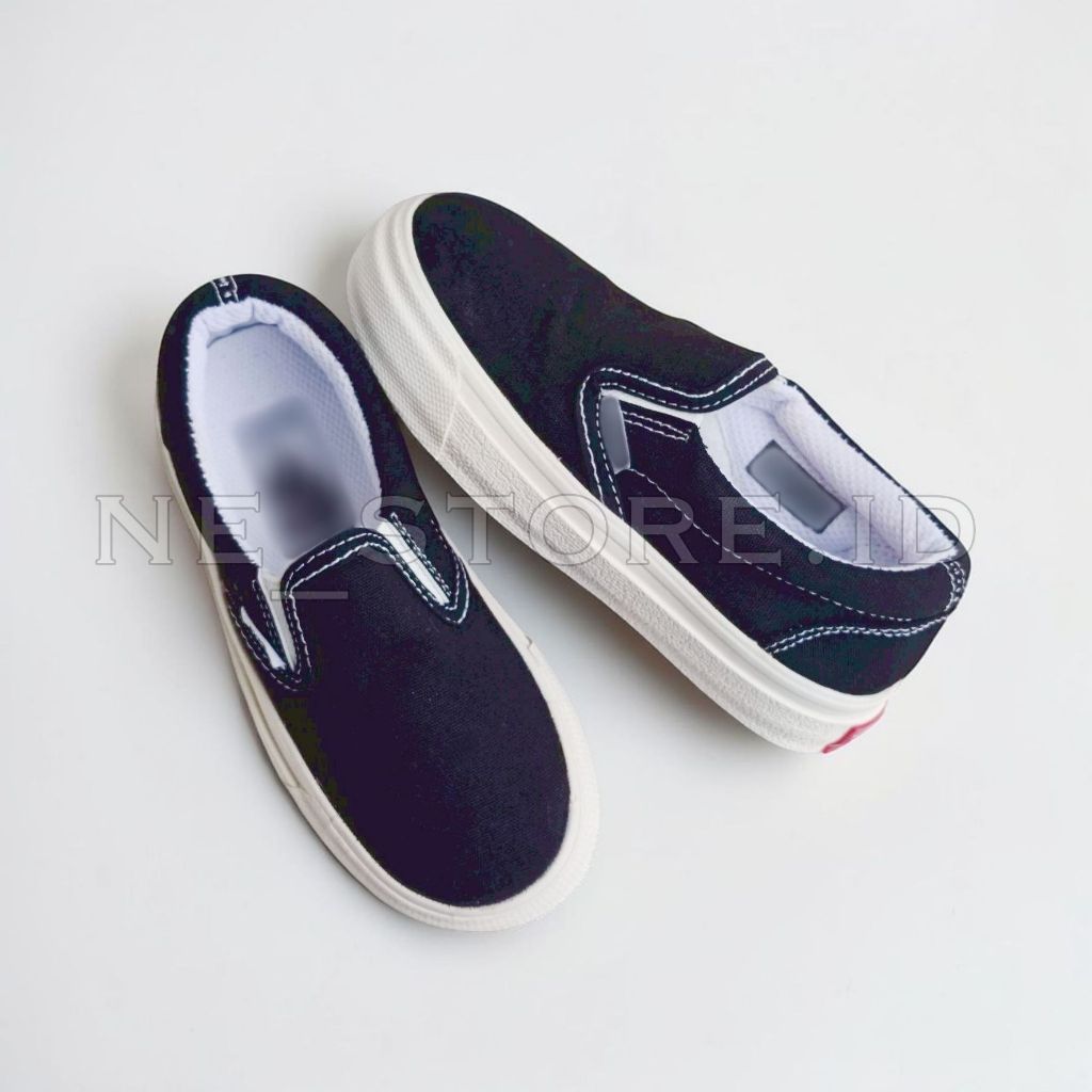 Sepatu Anak Slip On Laki Laki Perempuan 0g / Sepatu Sekolah Slop Anak Hitam Langsung Pakai (simpel p