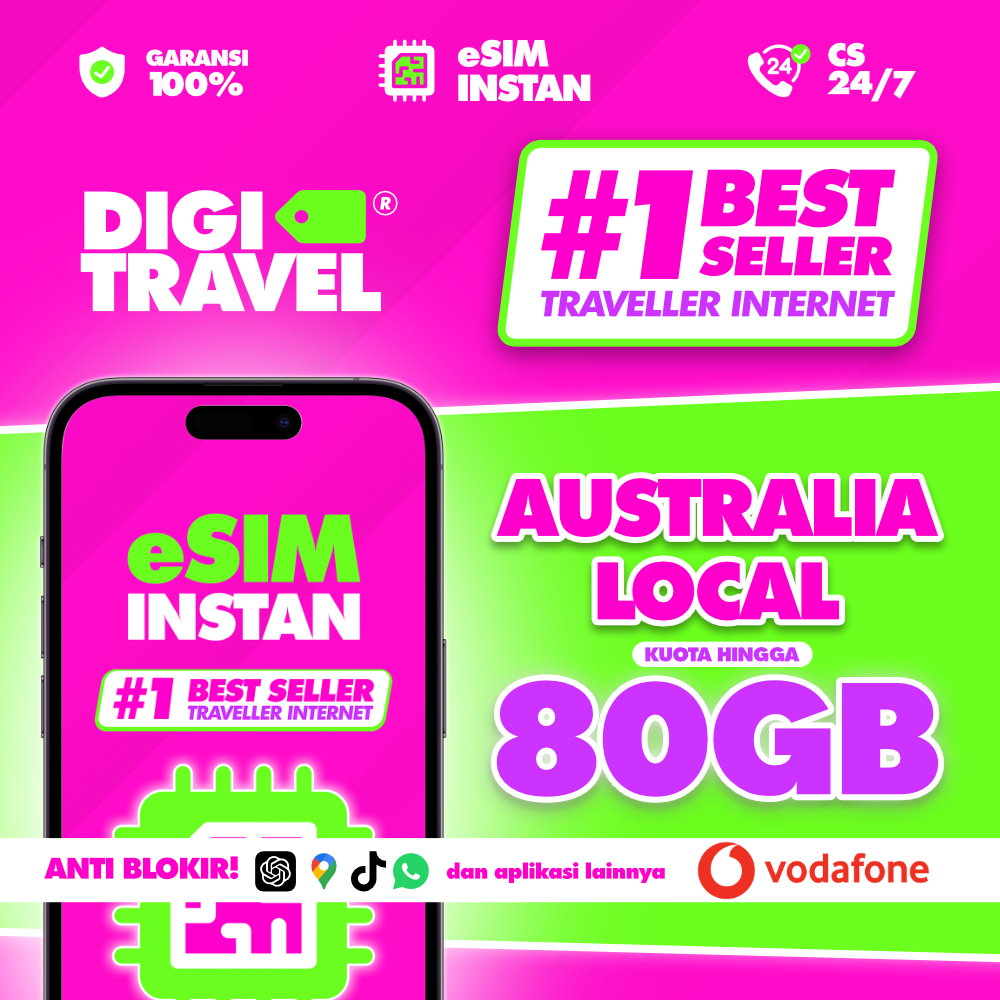 eSIM Australia Provider Lokal Vodafone Kuota Besar Internet Roaming Travel Bisa Telepon dan SMS - DI