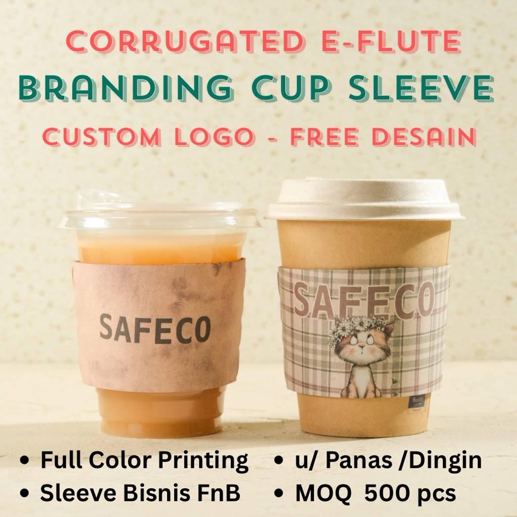 Safeco Custom Logo Paper Cup Sleeve Paper Cup Cover Holder Kertas Penahan Anti Panas Gelas Hot Cold 