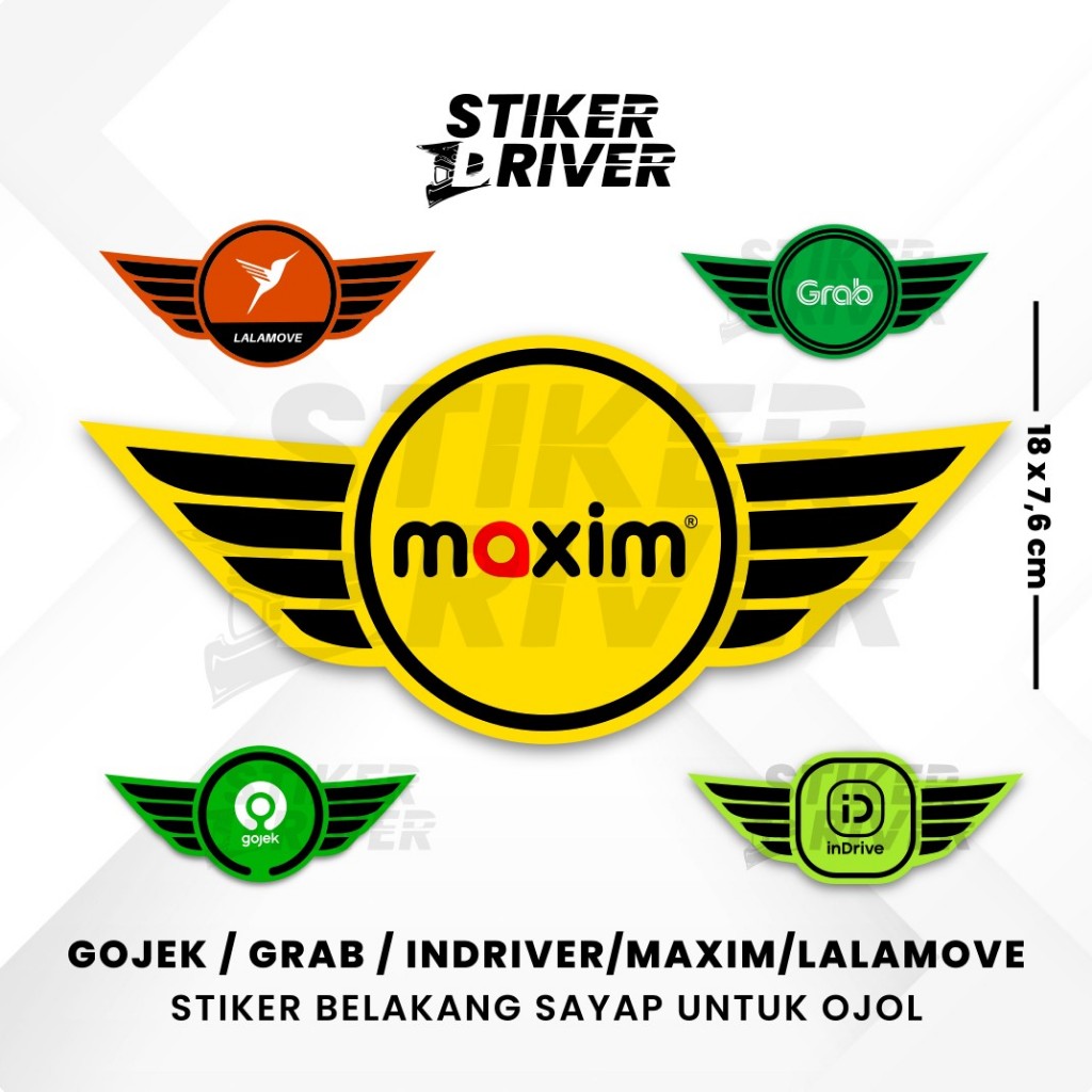 STIKER SAYAP MAXIM / GRAB / GOJEK /  NDRIVER/LALAMOVE BESAR HELM | MOTOR | MOBIL OJEK ONLINE / TEMPA
