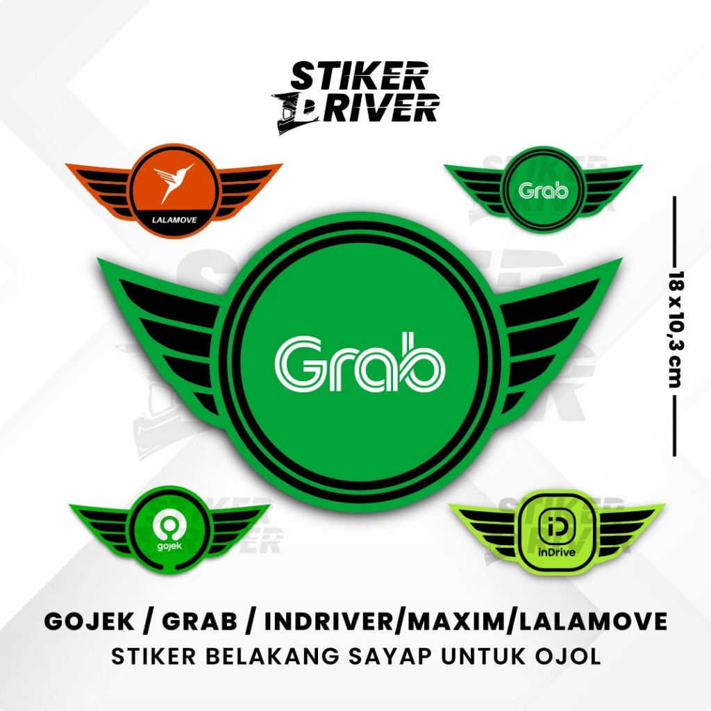 STIKER SAYAP MAXIM V2 / GRAB / GOJEK / INDRIVER / LALAMOVE BESAR HELM | MOTOR | MOBIL OJEK ONLINE / 
