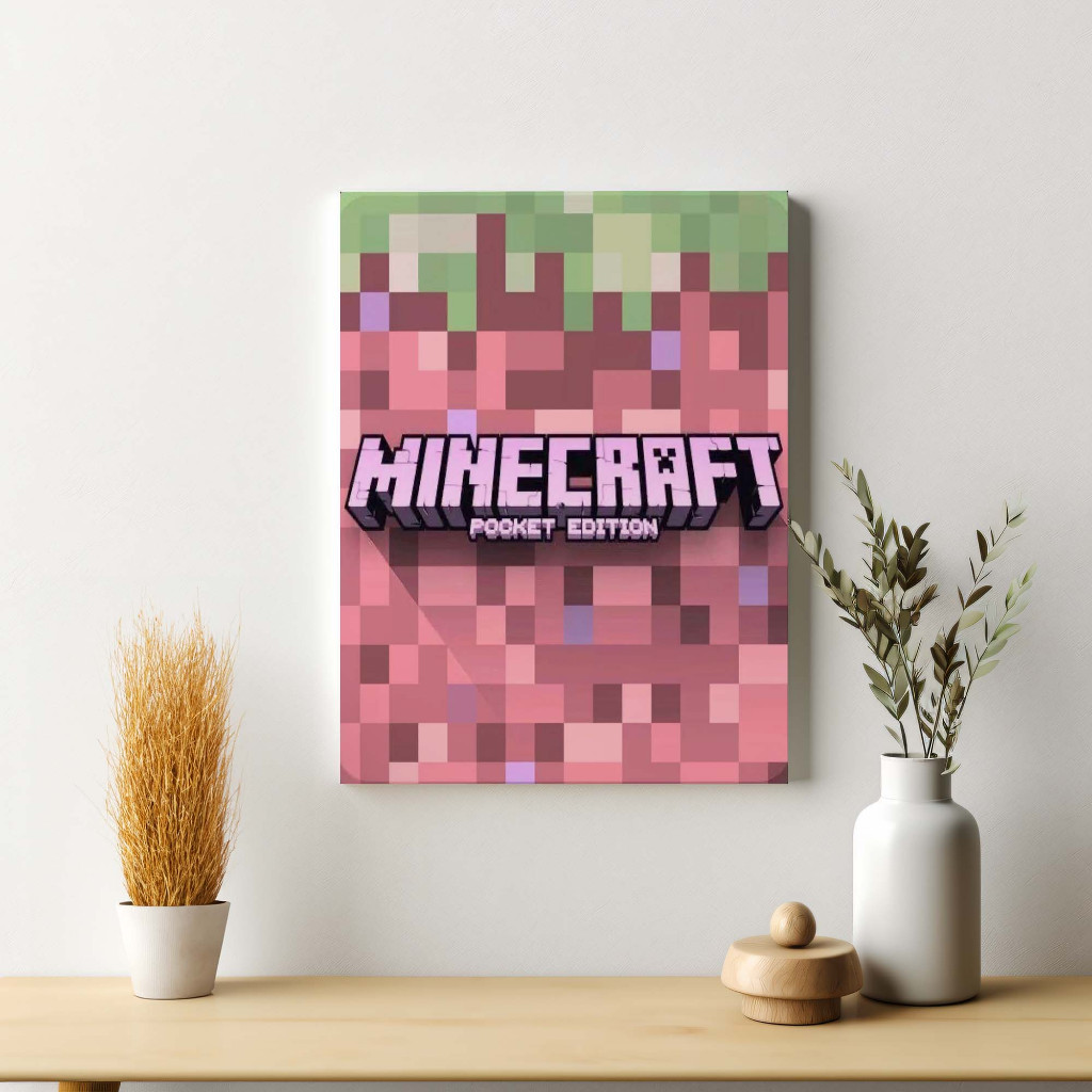 Poster Minecraft Pocket Edition Game Dekorasi Hiasan Pajangan Dinding Bingkai Kayu