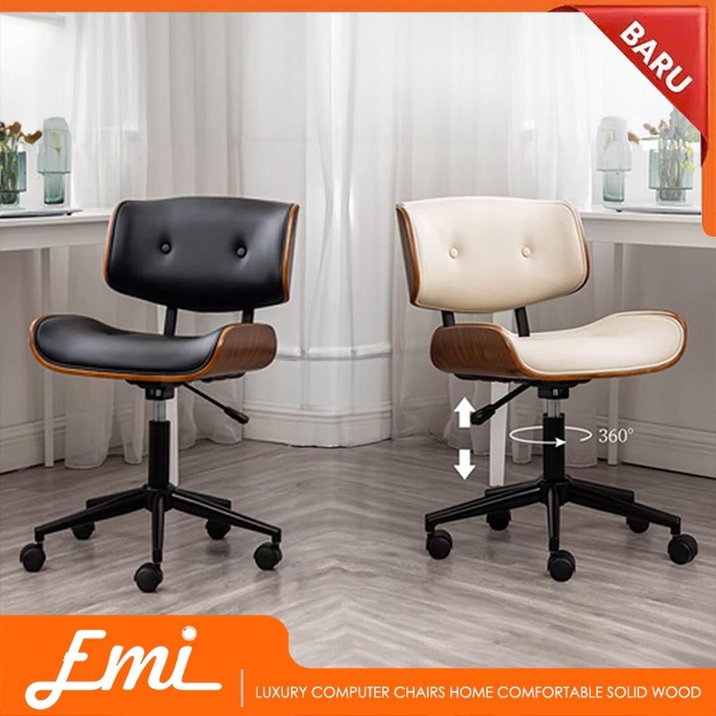 Herman Miller Kursi Kerja Mewah Kayu Comfort Adjustable Height dengan Kursi Kulit sintetis dan Roda 