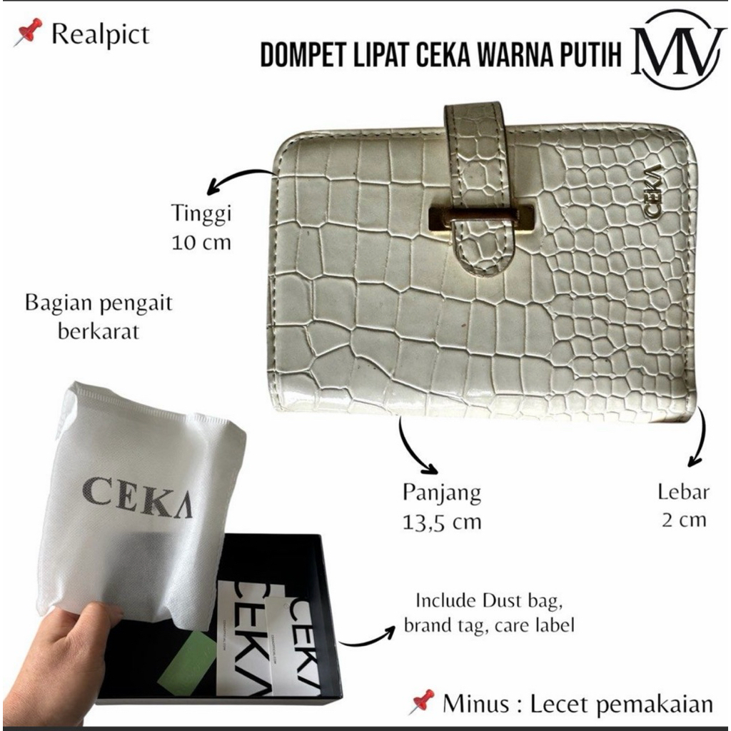 Dompet Lipat Ceka Warna Putih Preloved