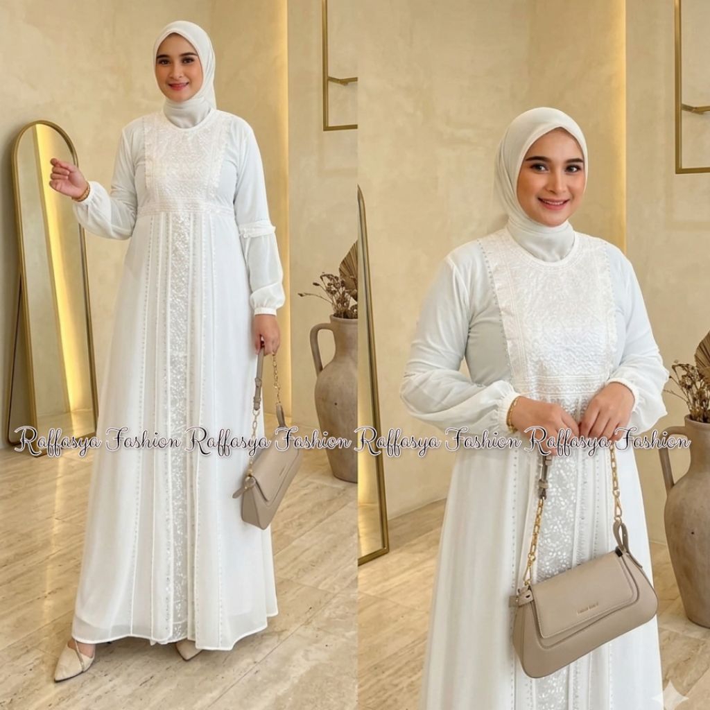 GAMIS ABAYA TURKEY FULL PUTIH SAFIRA COUPLE IBU ANAK