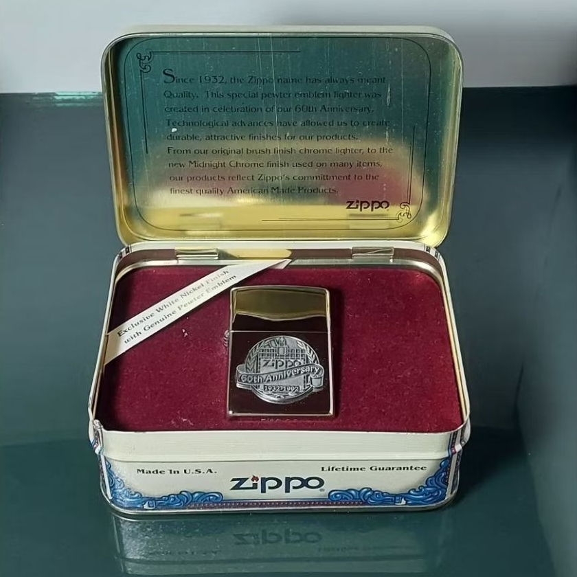 ZIPPO COLLECTIBLE OF THE YEAR 1992 COMMEMORATIVE 60TH ANNIVERSARY WITH NICKEL FINISH EUROPE RELEASE 
