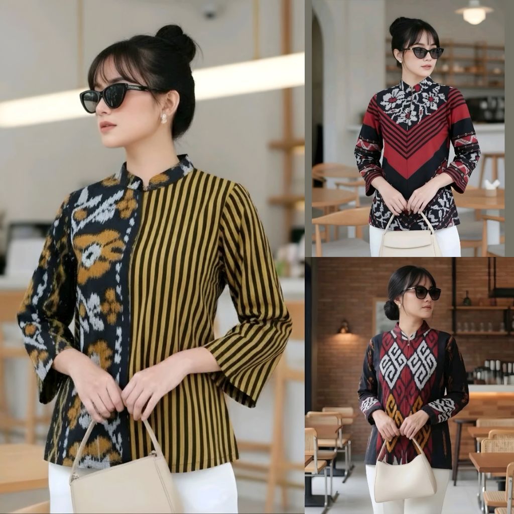 Blouse Tenun Troso, Baju Atasan Blouse Tenun Troso, Baju Blus Kerja Kantor Formal Tenun 109