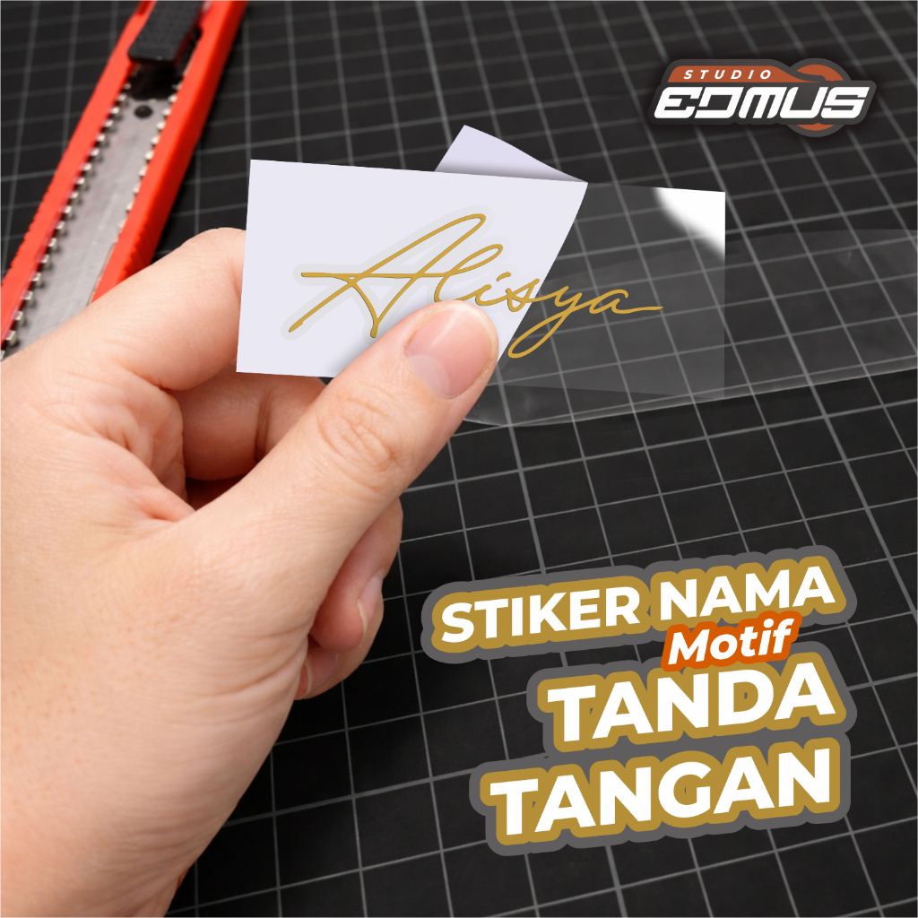 Stiker Nama Motif Tanda Tangan | Custom Nama Elegan & Estetik