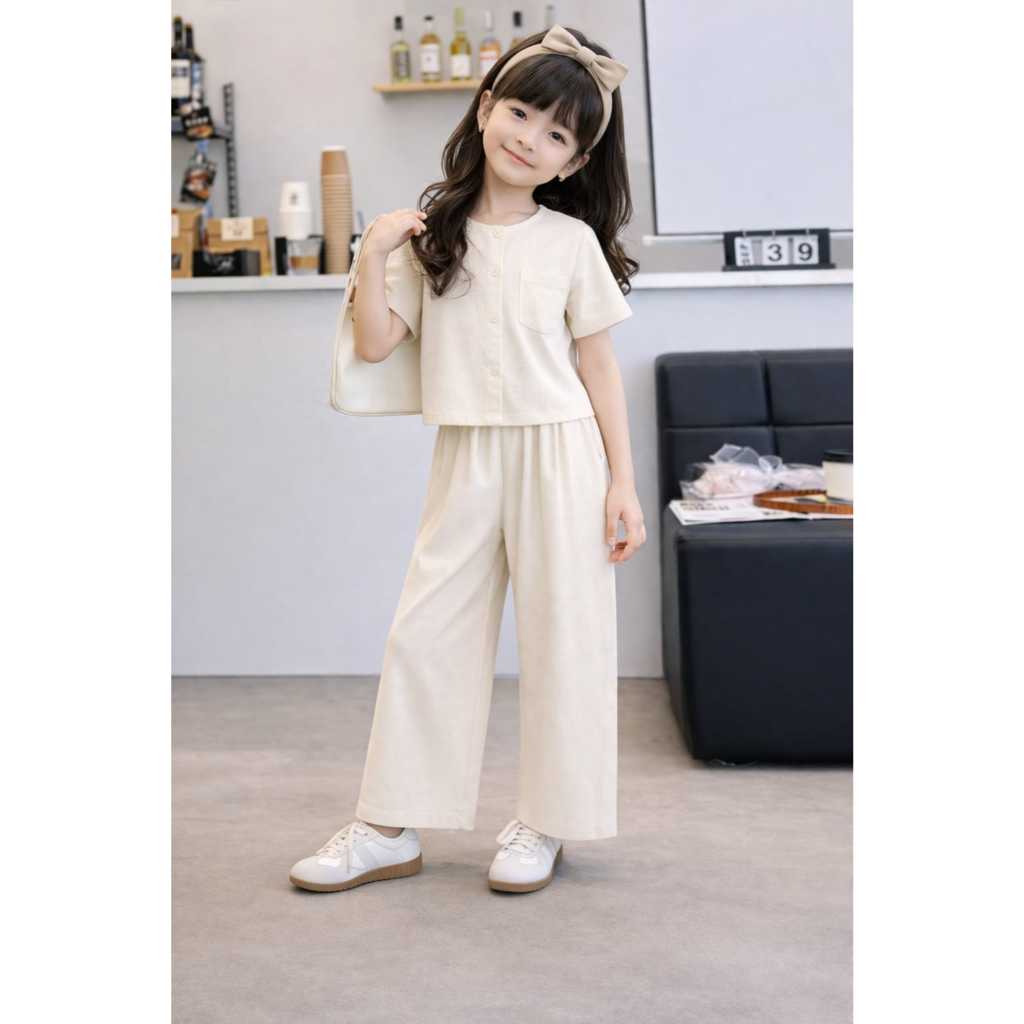 ONE SET ANAK CEWE USIA 3-11 TAHUN / BAJU SETELAN POLOS BAHAN KATUN TOYOBO ADEM TIDAK PANAS