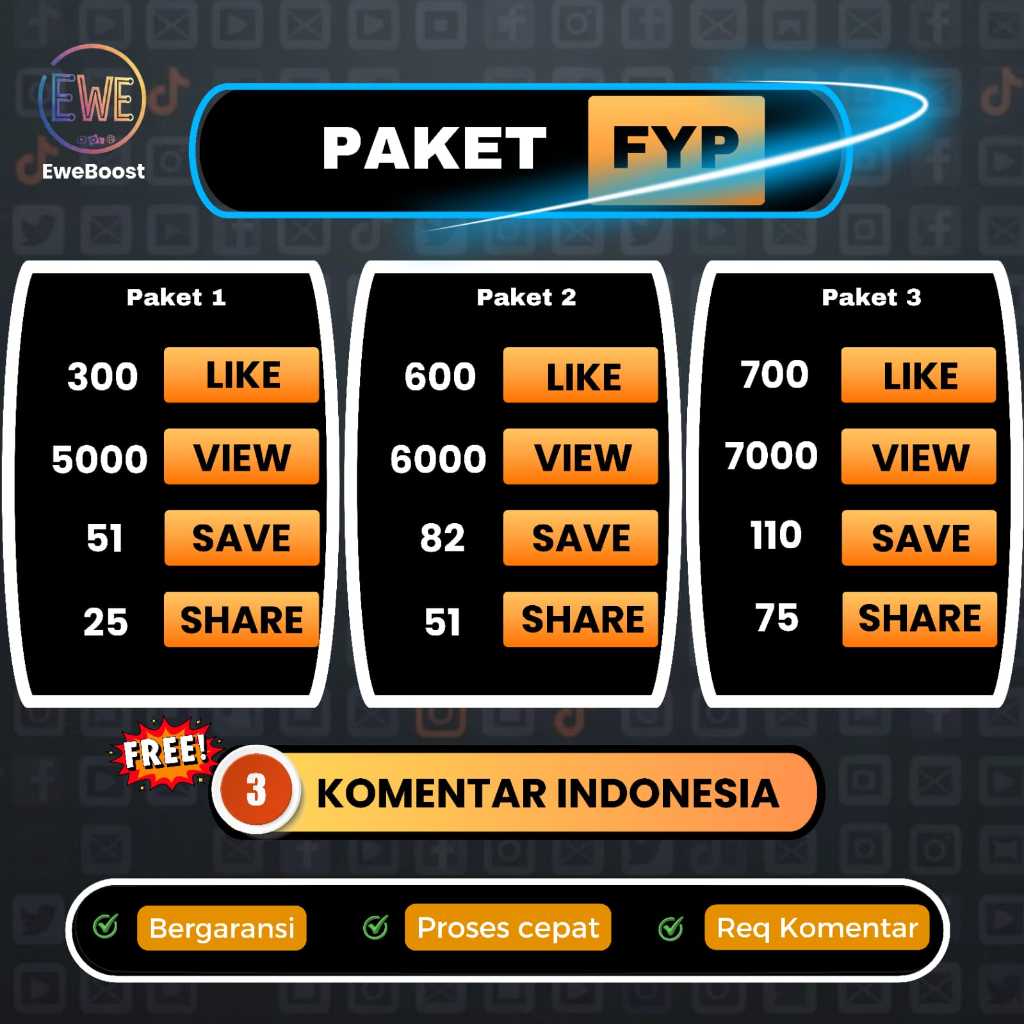 TIKTOK Paket Fyp Lengkap Like Tiktok Free 3 Komentar Indo Bisa Request