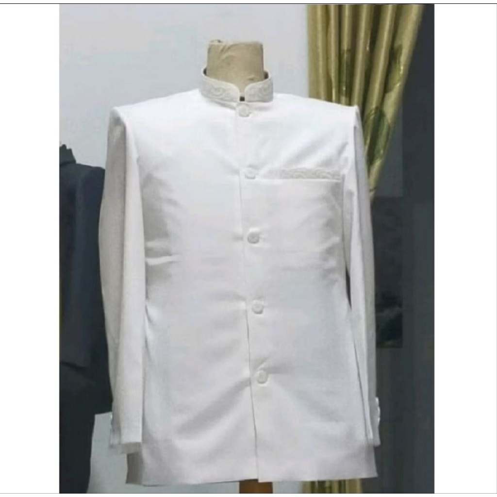 Jasko Tasik || Motif Kerah Saku Warna Putih Tulang Bw || Pakaian Muslim Pria || Busana Muslim Premiu