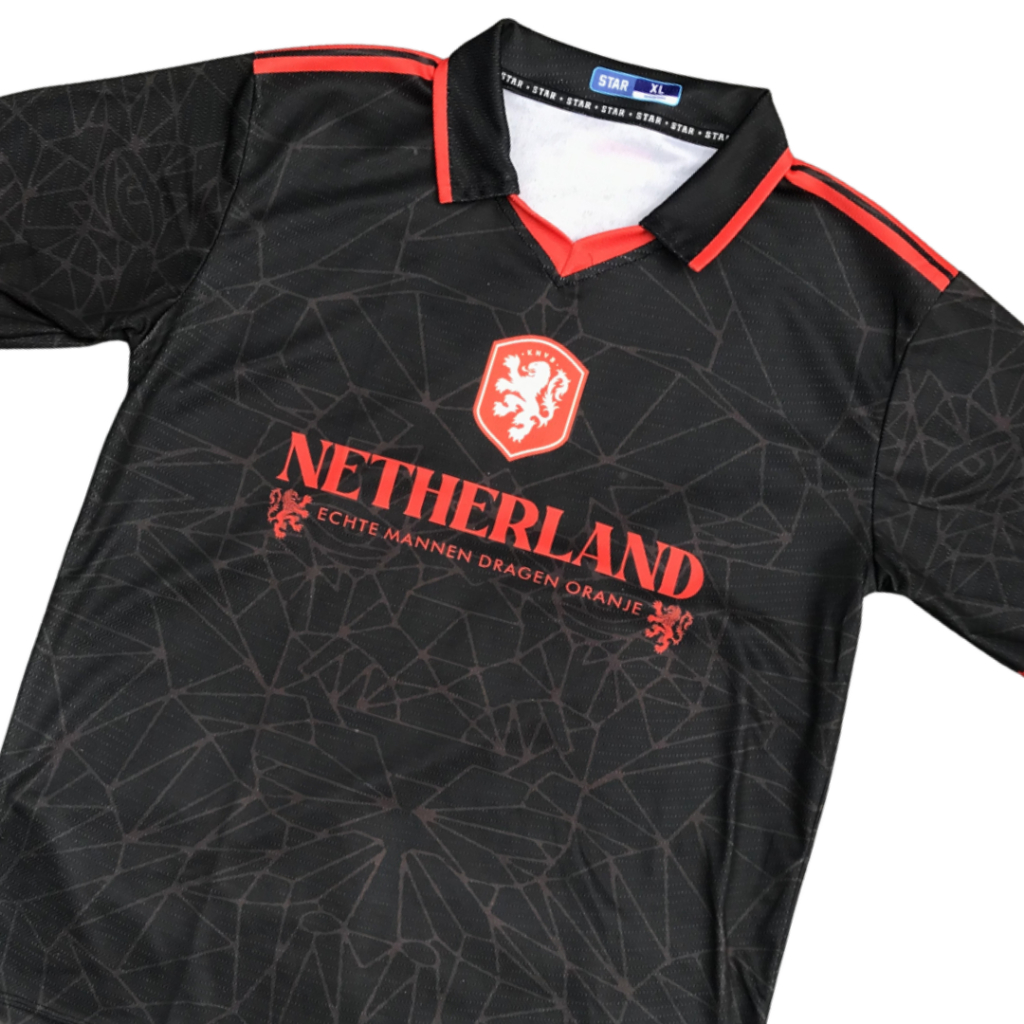 Jersey Fantasy Belanda Away Black Motif Retro Vintage Unisex Anti UV Full Printing Sublimasi