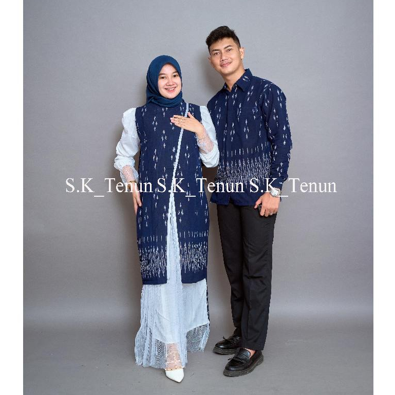 SK TENUN - BAJU TENUN COUPLE AMANDA NAVY - GAMIS TENUN BAJU ATASAN WANITA DRESS KONDANGAN PREWEDDING