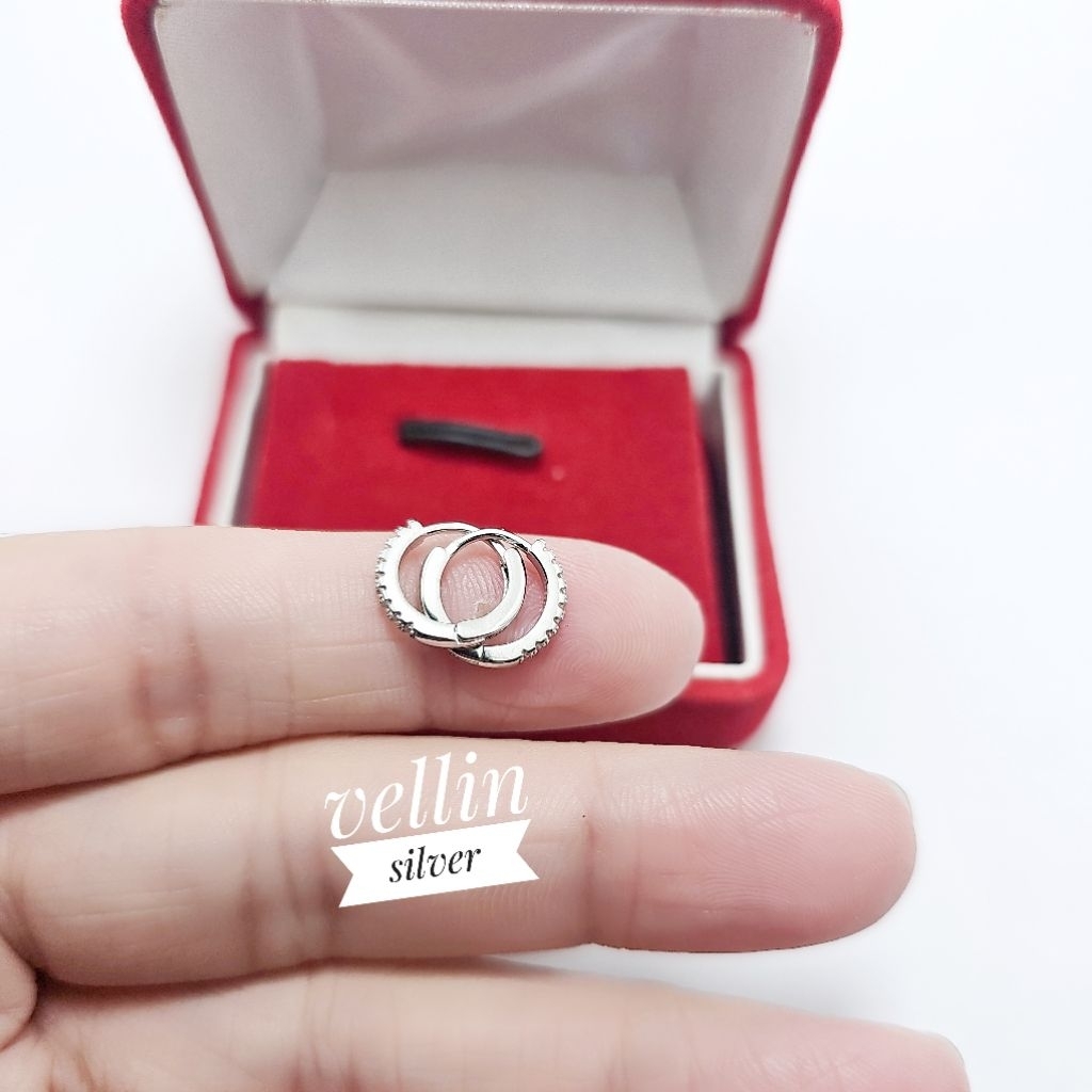 Anting Tusuk Bulat Kecil Perak 925 Lapis Emas Putih - Anting Anting Bulat Silver Asli 925 Antikarat