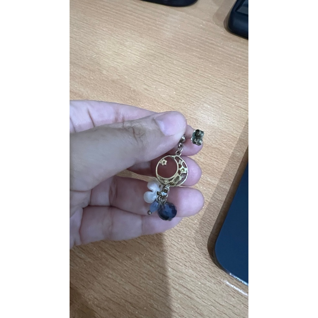 BY/DJO Tohoku Drop Earrings Blue – Crystal Flower Moon Charm Gold Local Brand Indonesia