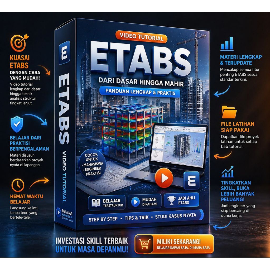 Belajar ETABS Lengkap + Video Tutorial Full Perhitungan Struktur | Desain Balok Kolom & Analisis Gem