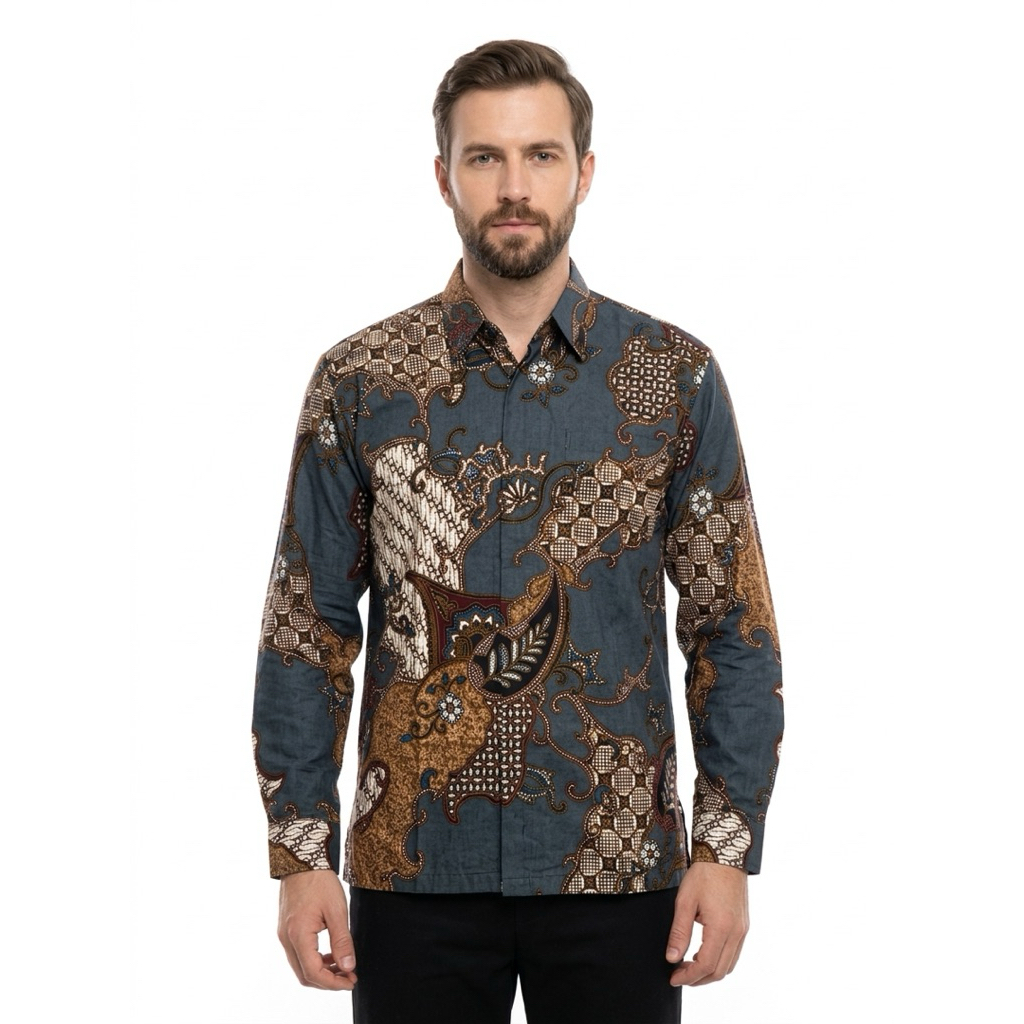 |Magnus| Kemeja Batik Pria Lengan Panjang Bahan Katun 40S Lapis Furring Arrow Warna Biru Tua