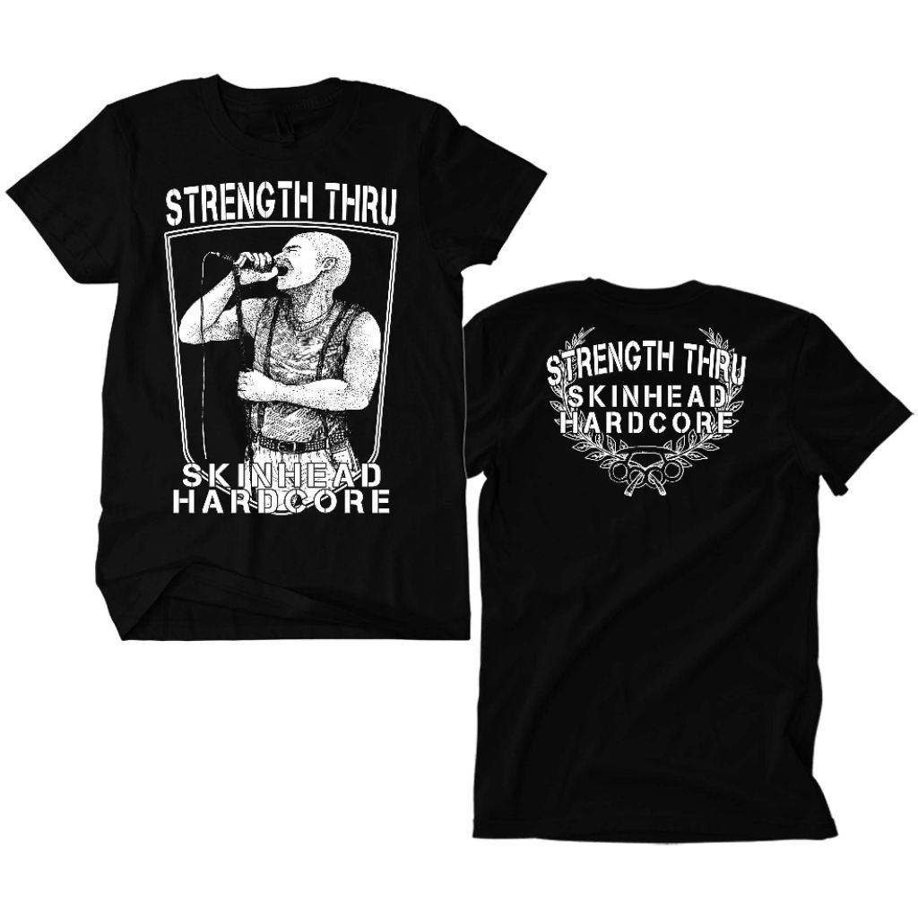 Kaos Band Skinhead Strength Thru - Skinhead Hardcore hitam