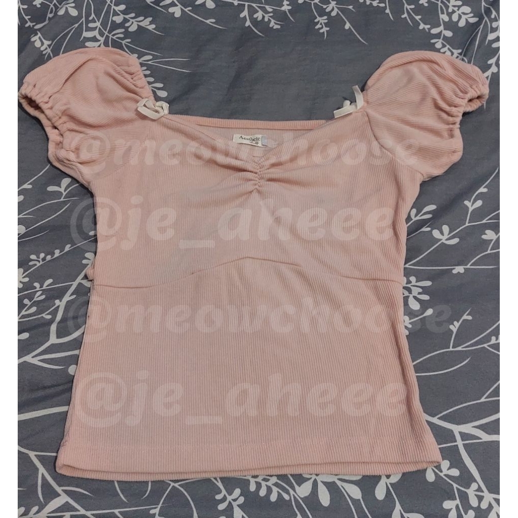 Preloved Aesthete Yourlife Odette Sabrina Top Rose Size S | Atasan Sabrina Warna Pink Muda