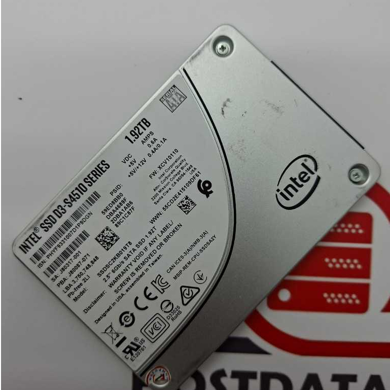 Intel SSD Enterprise 1.92TB - D3-S4510 (PHYF9331007D1P9DGN) SATA 6Gbps Server Grade