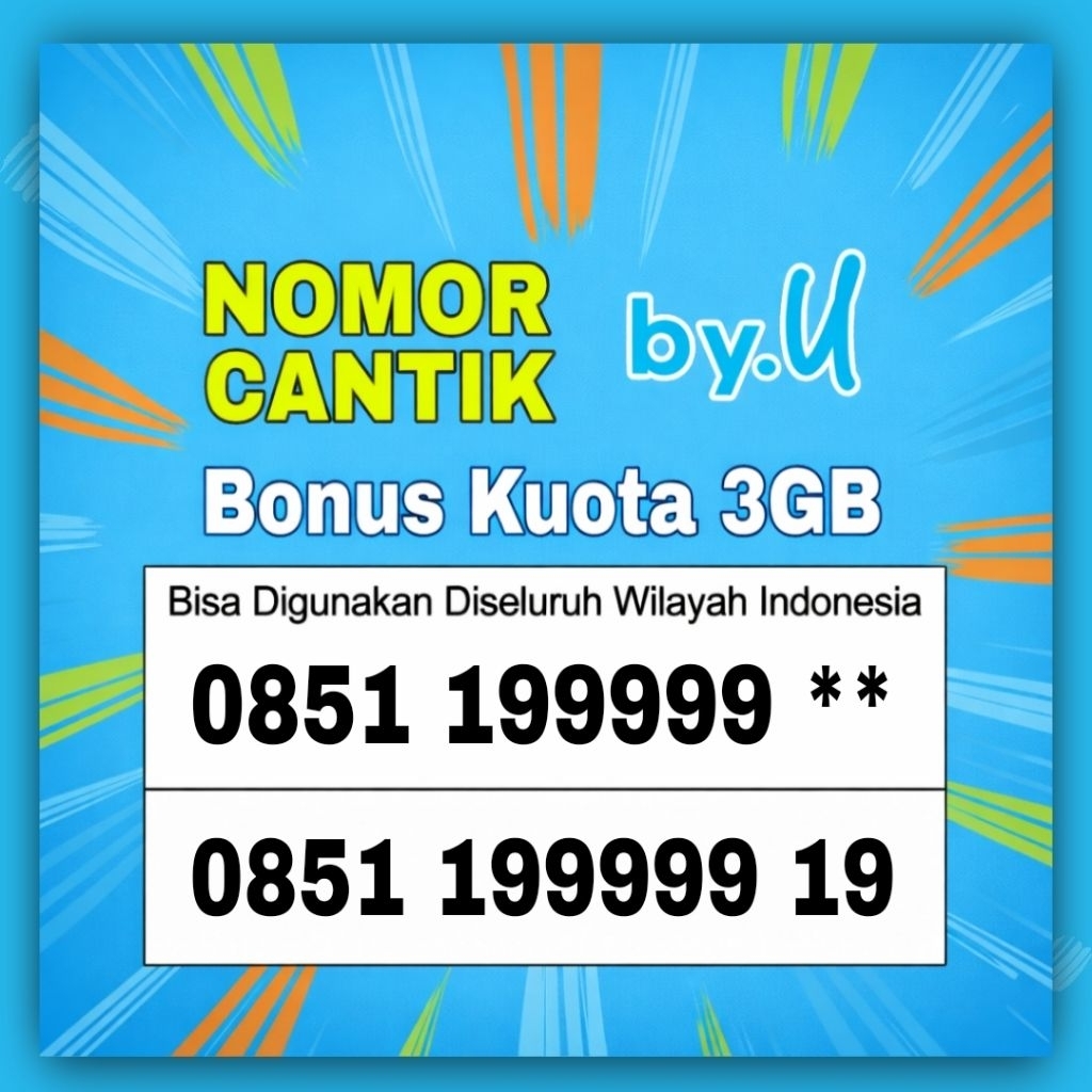Nomor cantik by.u - Nomor Super - kartu perdana - Sim card - Telkomsel prabayar - suport jaringan 5G