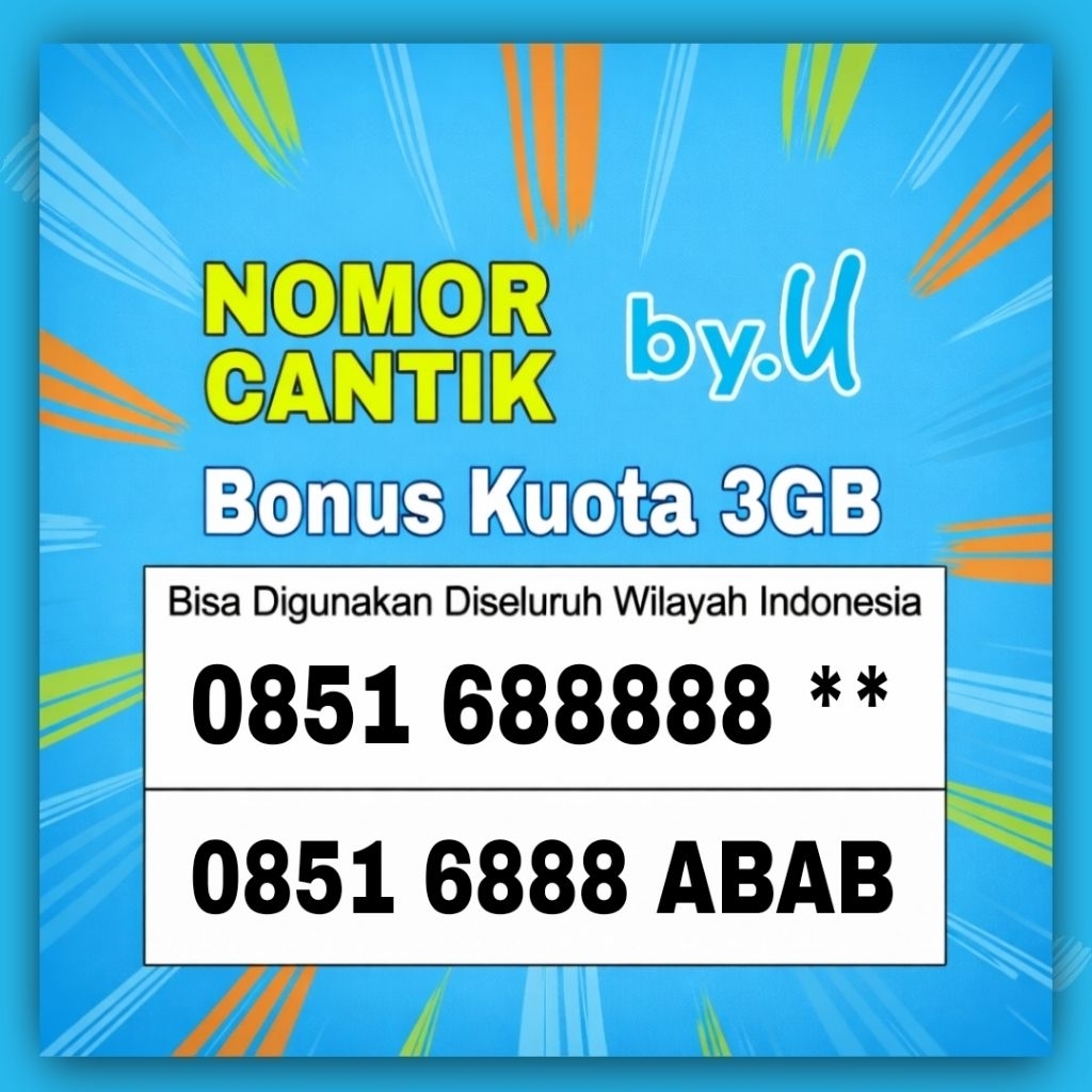 Nomor cantik by.u - Nomor Super - kartu perdana - Sim card - Telkomsel prabayar - suport jaringan 5G