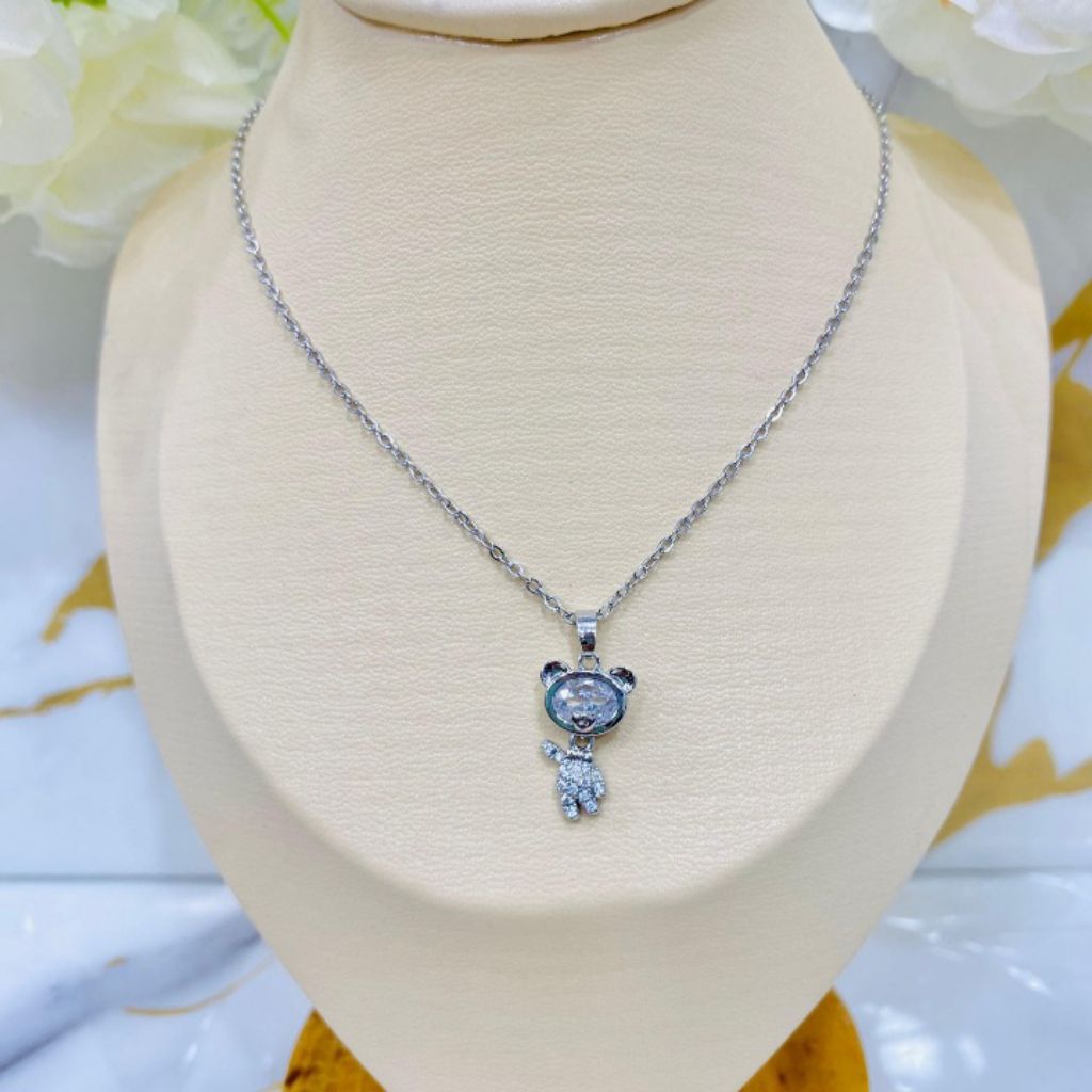 kalung silver anak boneka titanium