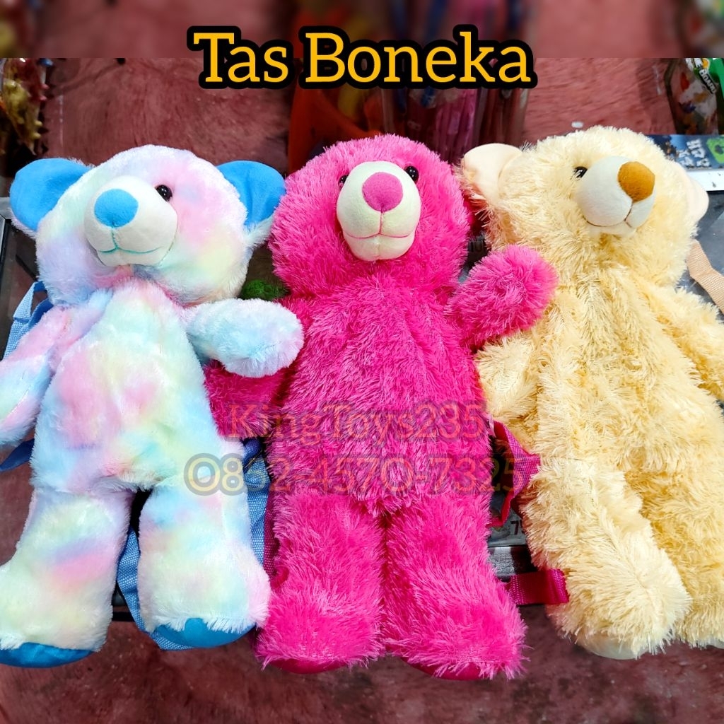 Tas Boneka Anak Resleting Ukuran +-50cm Bag Sekolah Les Kursus Panda Beruang Lucu Bulu Halus Tas Kar