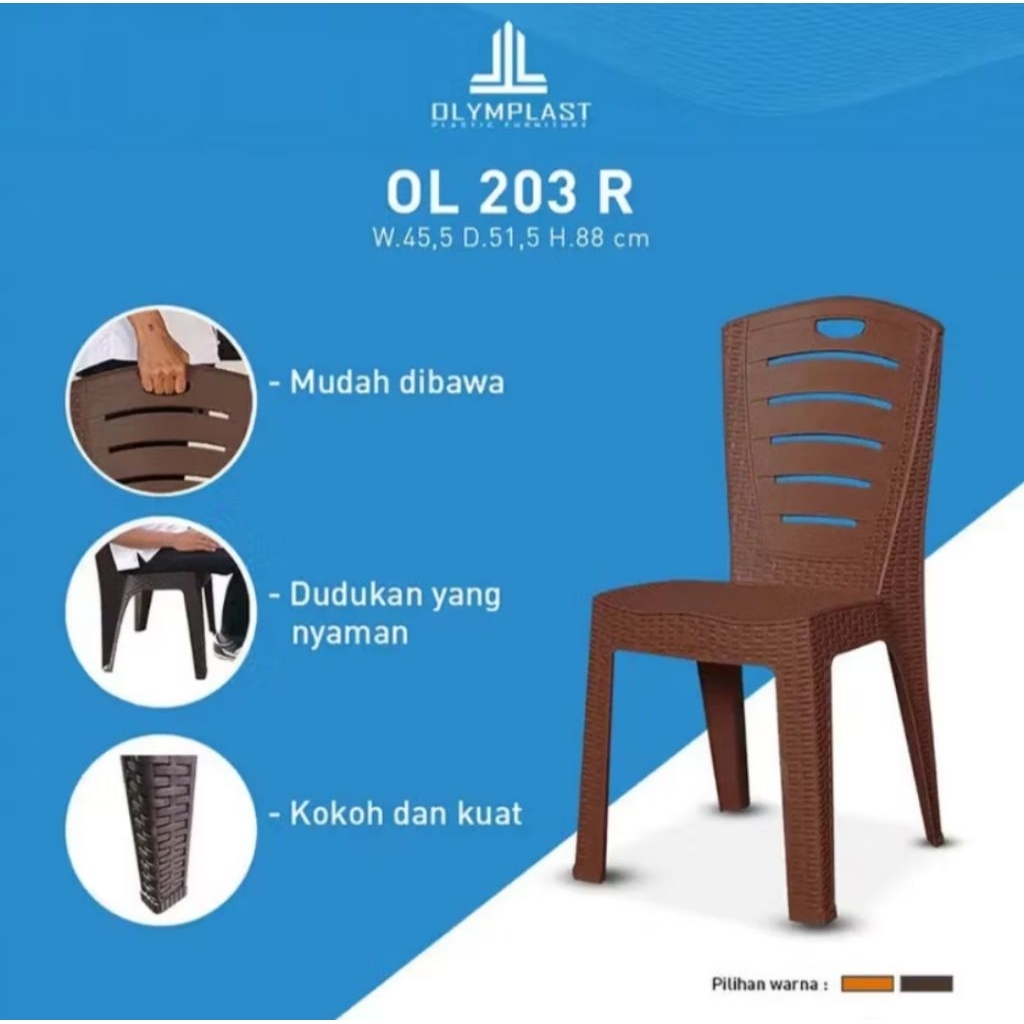 kursi Olymplast 203R kursi plastik sandaran anyaman rotan