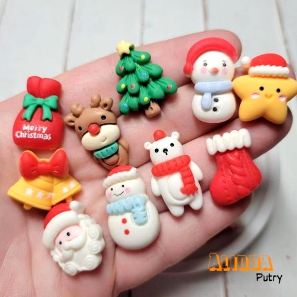 clay resin diy inpor karakter Merry Christmas clay resin diy inpor murah grosir aksesoris clay resin