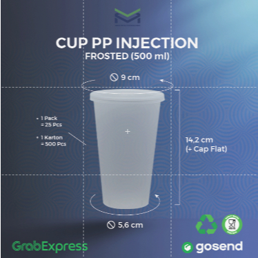 Cup 500ml - Gelas Plastik Datar 14oz - Cup Frosted / Dofff 16oz isi 25pcs /pack - Thinwall Minuman K