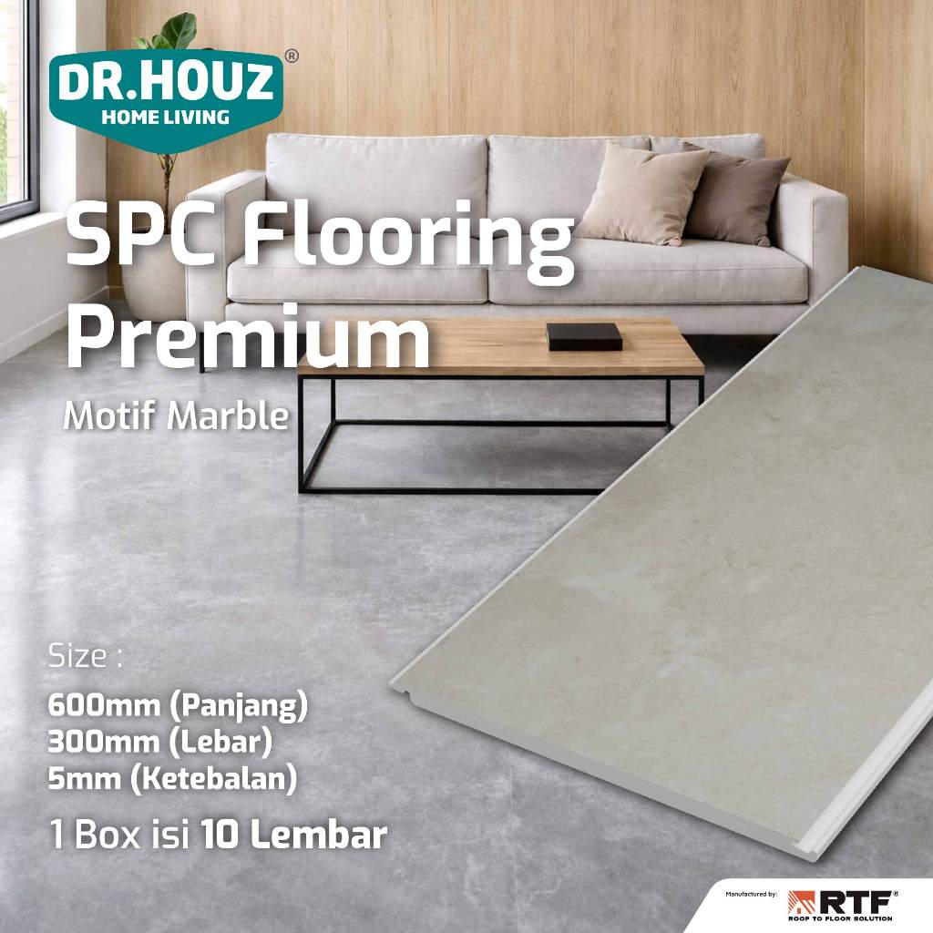 DR.HOUZ SPC Flooring 5mm Lantai Marmer Klik 600 x 300 mm – Motif Marble Premium