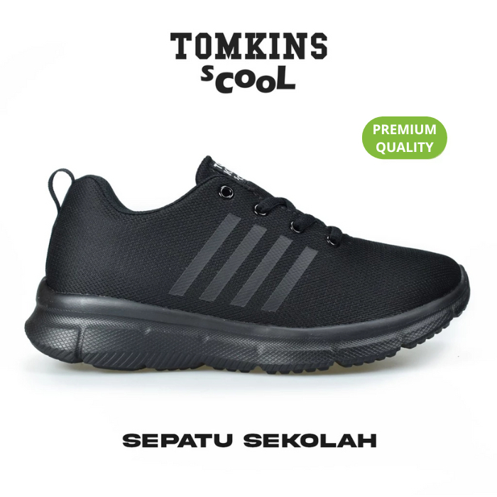 sepatu sneakers tomkins hitam polos/putih sepatu sekolah sd/smp/sma ukuran 31-40