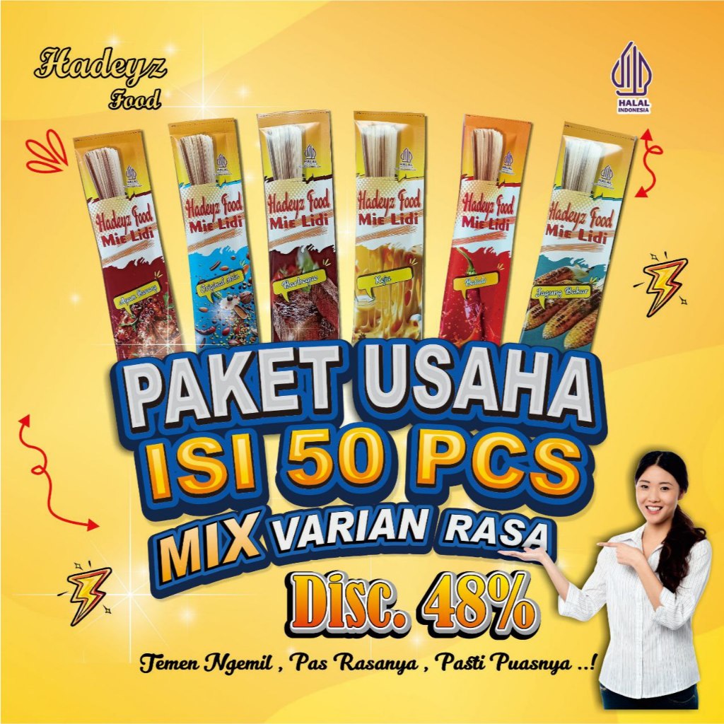 Paket Usaha Camilan isi 50 bungkus (Pcs) Mie Lidi karakter, Rasa Campur Snack Mie Instan Cemilan Mak