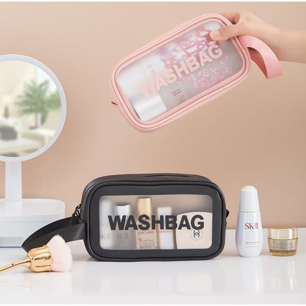 Washbag Tas Make Up Ukuran MEDIUM - Tas Kosmetik Transparan Washbag - Washbag Pouch Make Up Waterpro