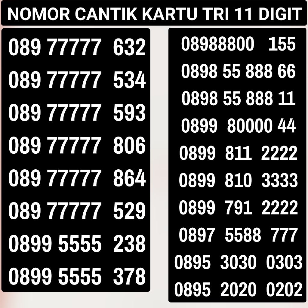 Nomor cantik kartu tri 11 digit Kartu perdana tri 11 digit triple 888 999 777