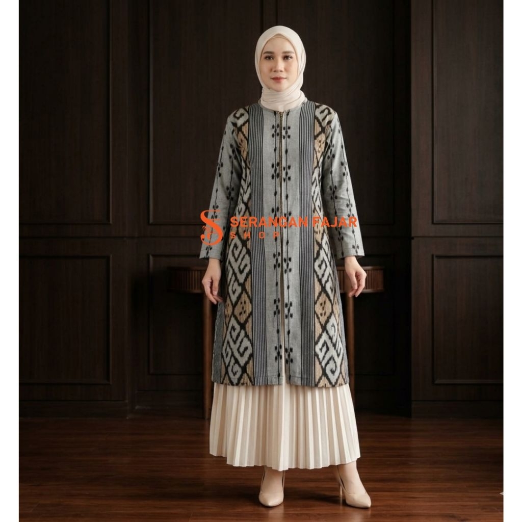 TUNIK TENUN MODERN TROSO - TUNIK KERJA PANJANG ELEGAN LENGAN PANJANG - BAJU KANTOR WANITA DAN IBU IB