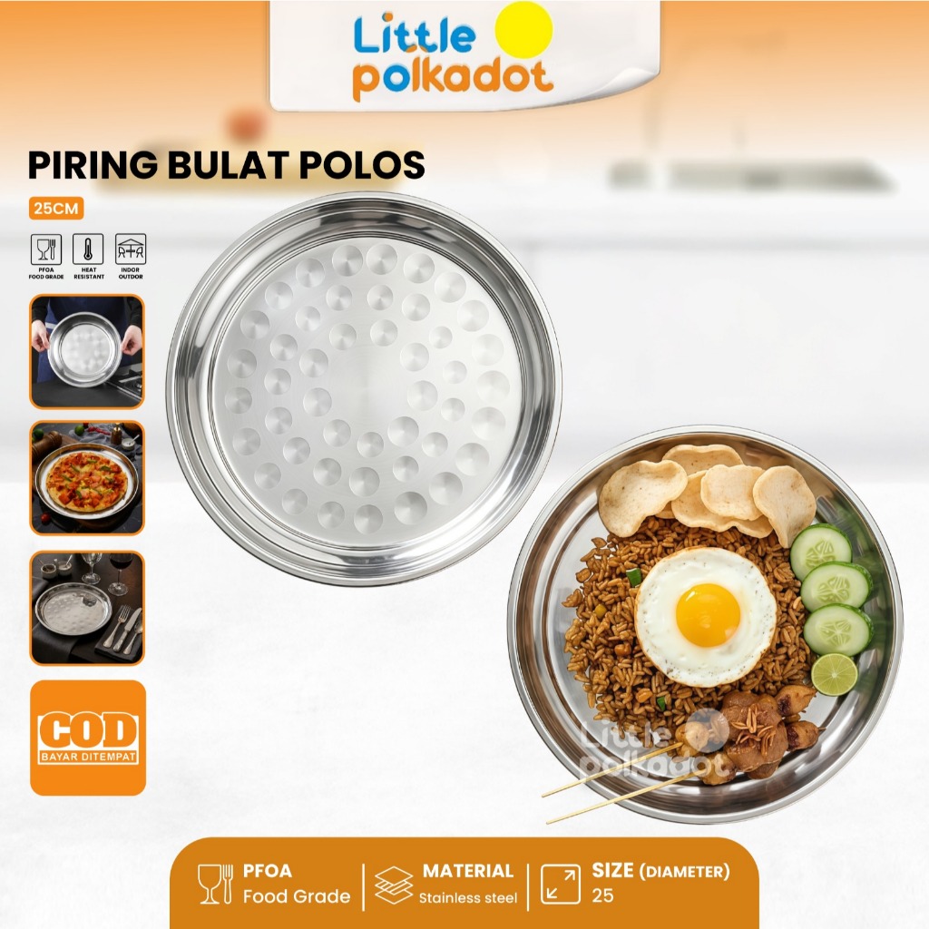 Littlepolkadot 5 Pcs Baki Bulat Stainless Steel 25CM Bundar Stainless Motif Polos Nampan Bulat Talam