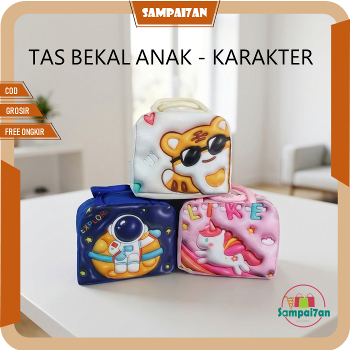 Tas Bekal Anak Karakter Resleting Murah Lunch Bag Penyimpanan Makanan Tenteng Import TB-09-TBK