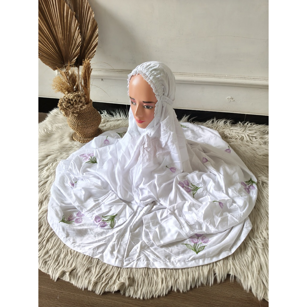 Mukena Terusan Daily rayon bordir bunga tulip