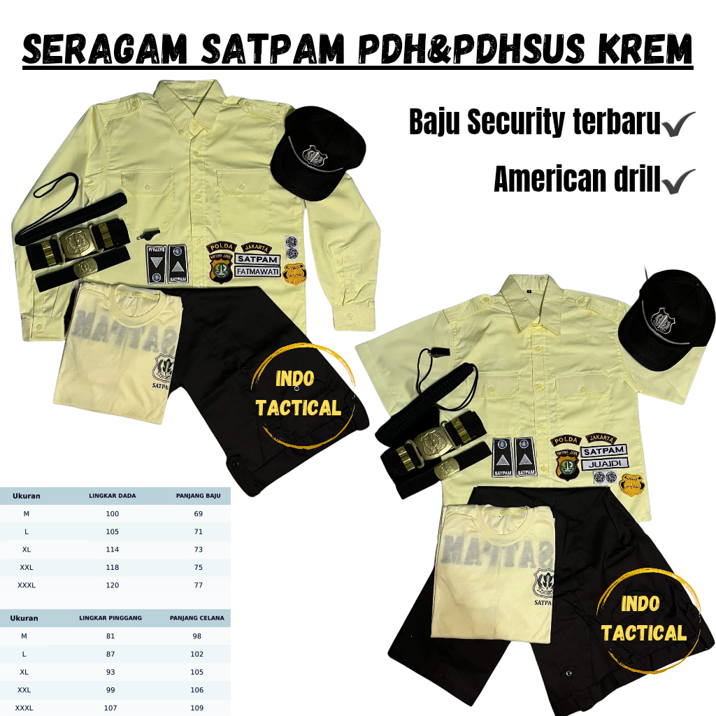 BAJU SERAGAM PDH SATPAM CREAM SERAGAM PDHSUS PANJANG SATPAM CREAM TERBARU SETELAN SATPAM RESLETING