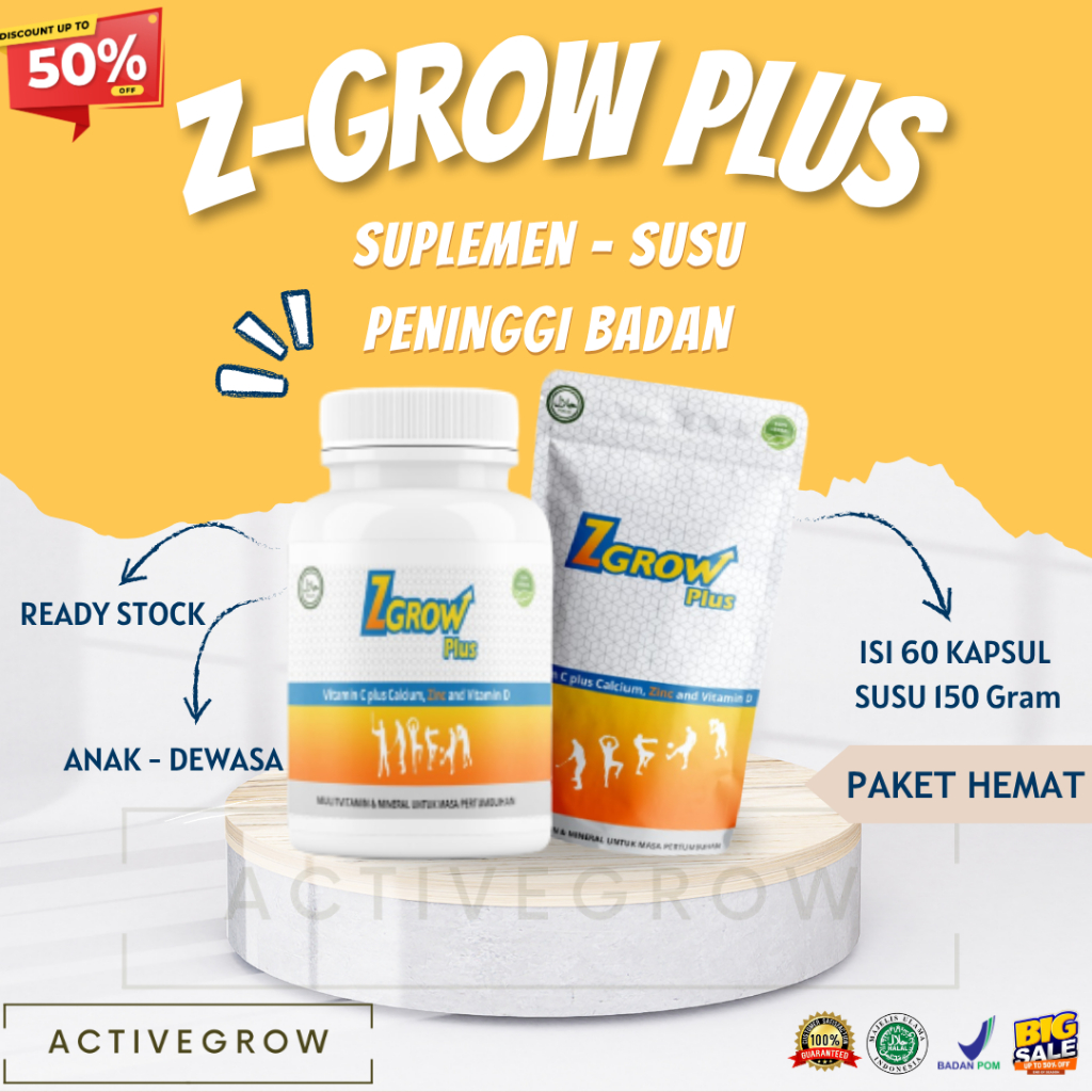 Z-GROW PLUS - SUPLEMEN PENINGGI BADAN ORIGINAL BPOM / VITAMIN SUSU ANAK HINGGA DEWASA