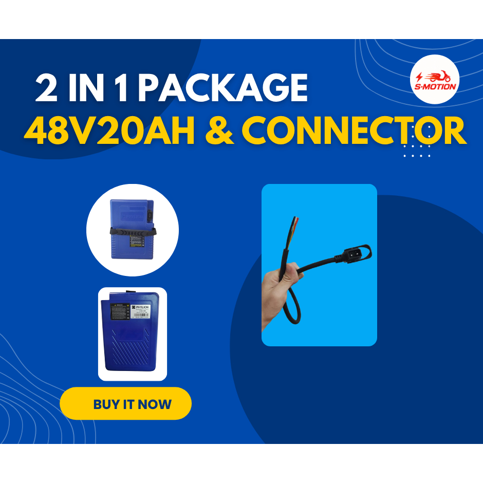 Baterai Lithium 48V 20Ah + Conector | Paket Battery E-Bike