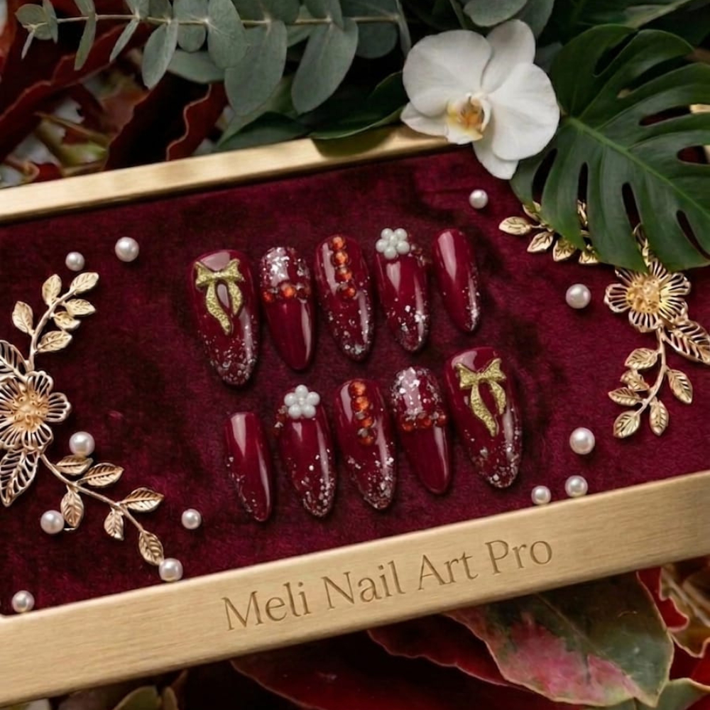 kuku palsu nail art + lem aesthetic wisuda 10pcs Polish Fake Nail Premium Wedding