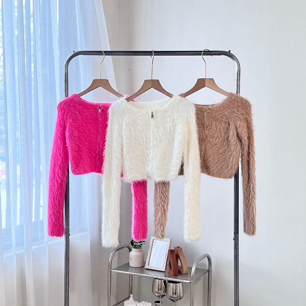 CHIMARA | 611-1 | Outer Crop Knit Bulu / Cardigan Zipper Koreaan Style - Lembut, Tebal, Adem [ATASAN