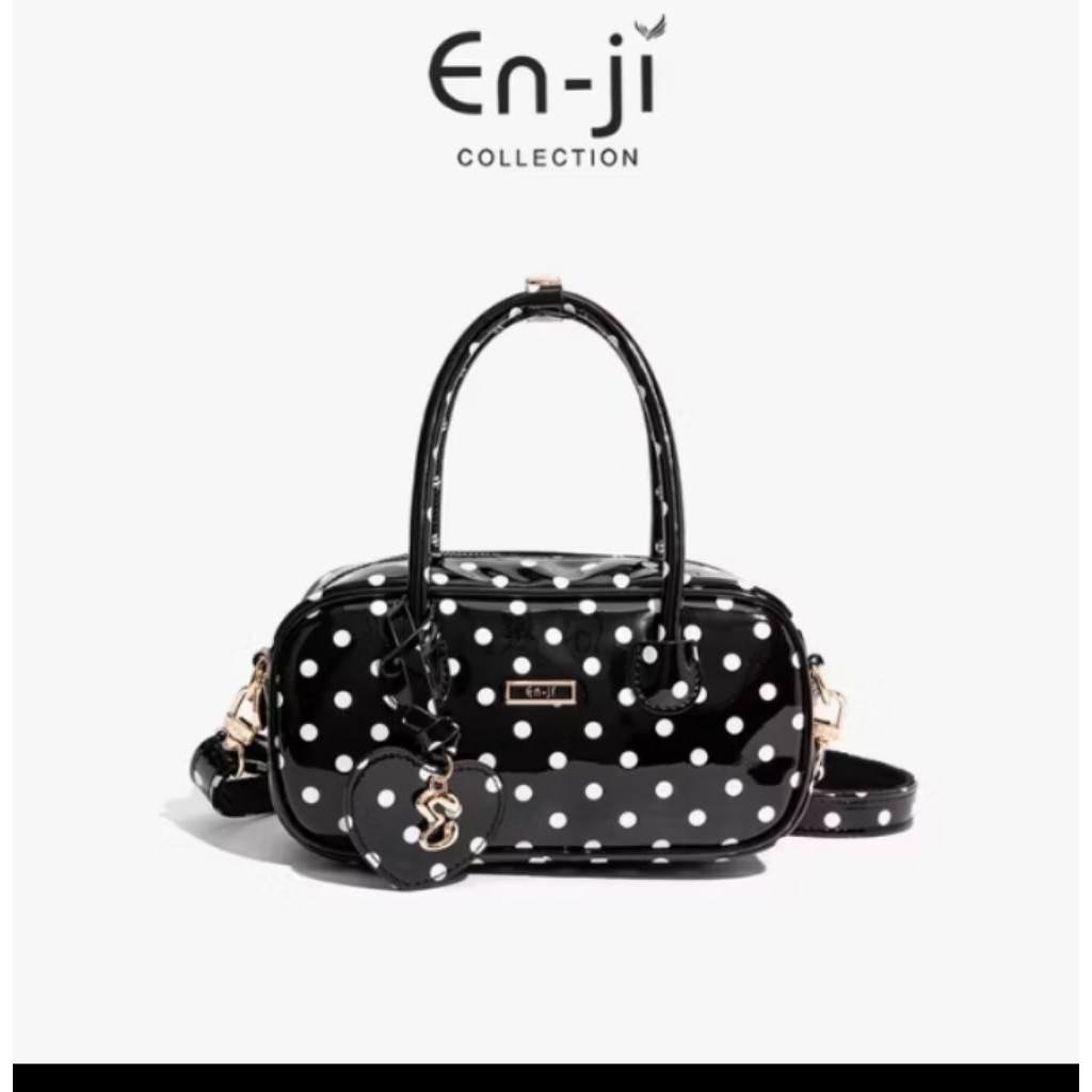 enji tas slempang  polkadot merah hitam cream